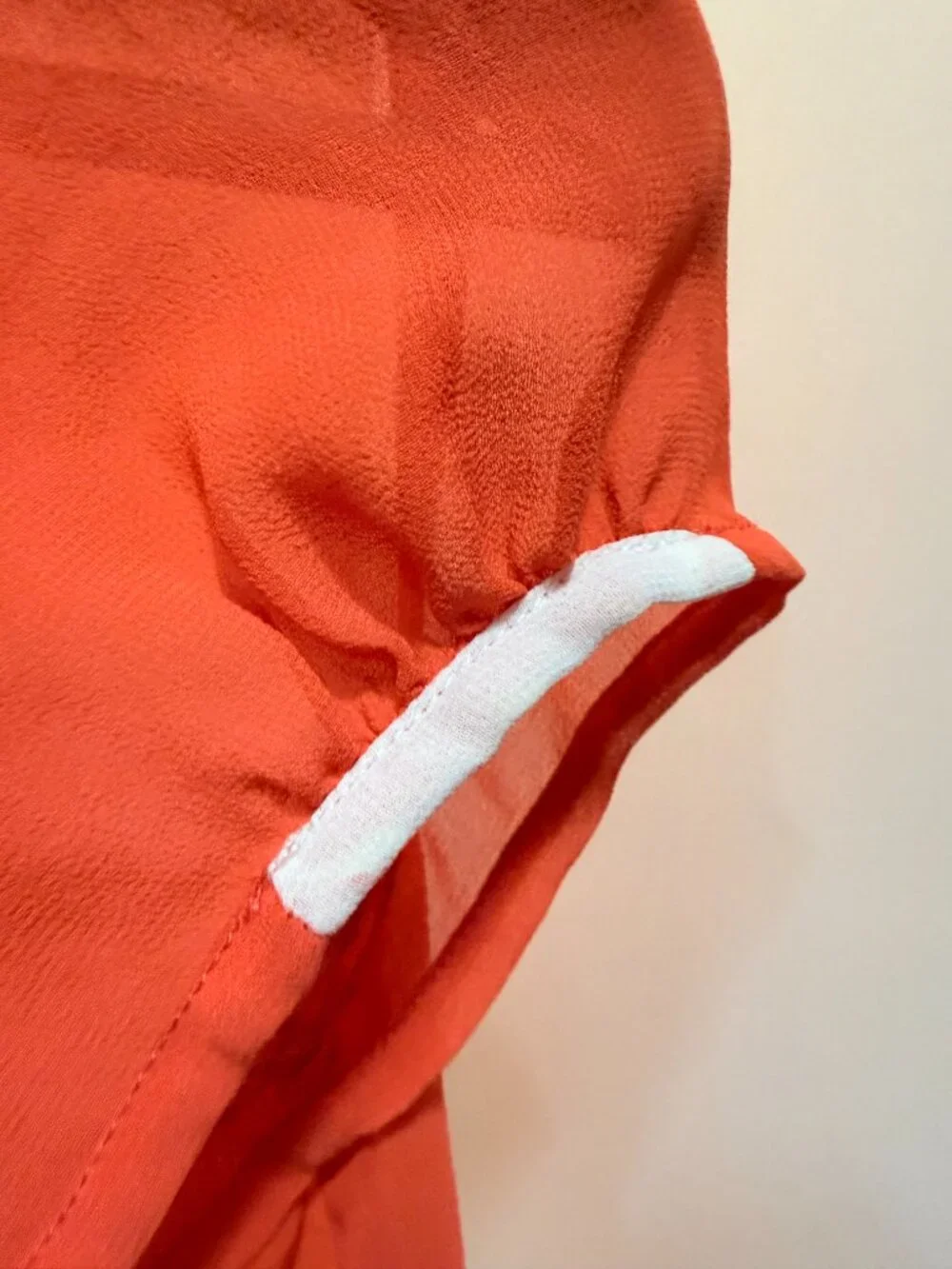 ZARA Sheer Chiffon Blouse with White Peter Pan Collar - Coral Red/Orange - S